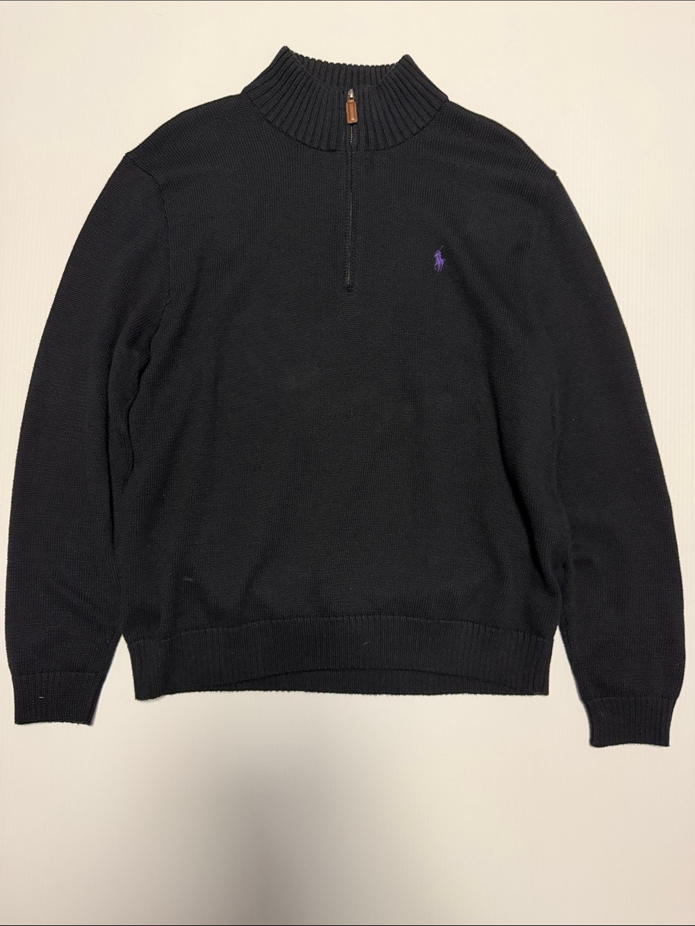 Polo by Ralph Lauren Black Half-Zip Sweater with Purple Pony